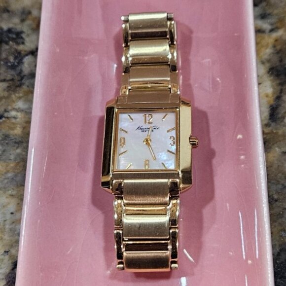Kenneth Cole New York Rectangular Gold Watch w/ Mother of Pearl, Butterfly Clasp main image 6